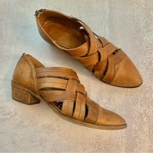 Frye Tan Leather Woven Ankle Booties